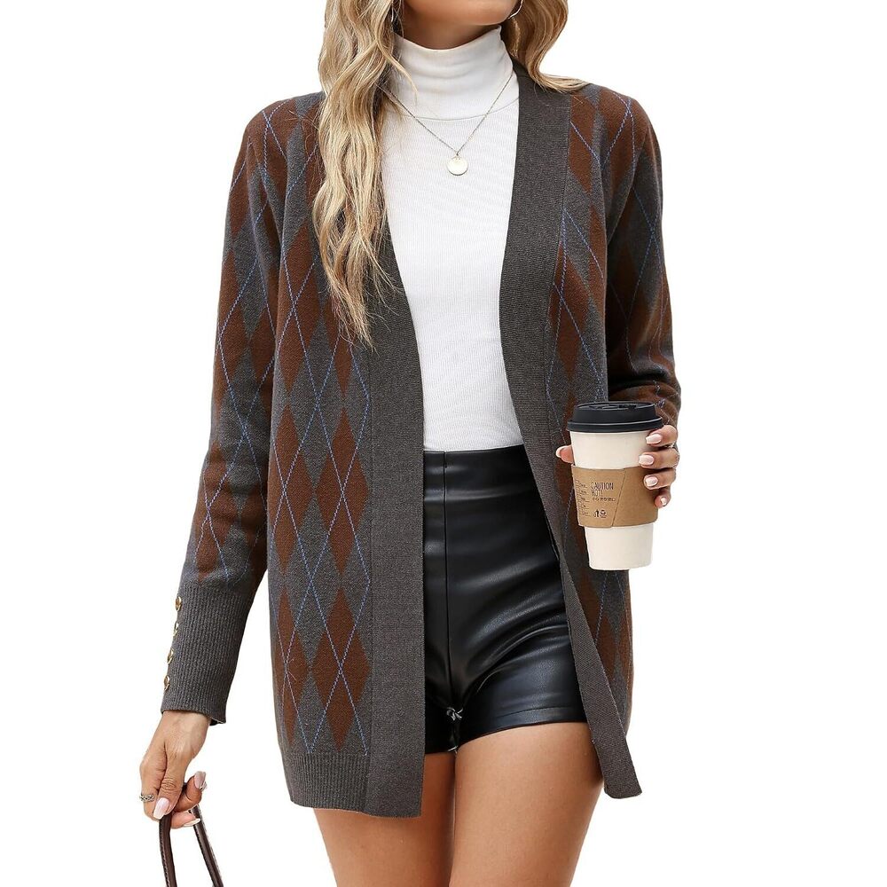 Argyle Sweater Women Fall Cardigan Lightweight Ladies Cardigan Sweaters